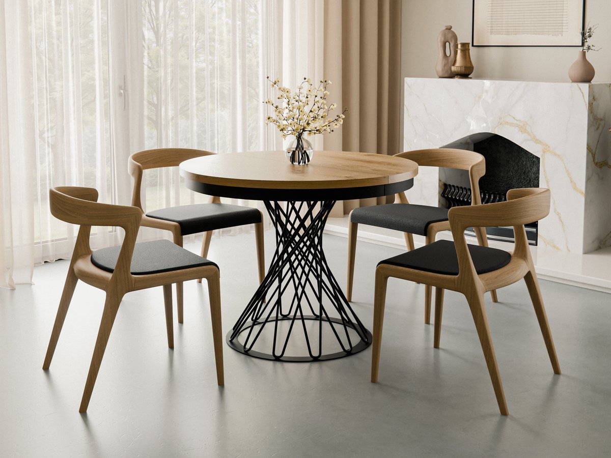 Compleo24-Ronde eettafel met opengewerkte voet- 100/140 cm-Moderne stijl-Craft eiken