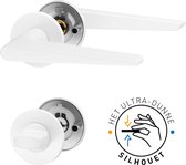RENA Super Slim Deurbeslag - Witte Deurklink met ronde rozet en WC rozet - Deurgrepen voor toilet/badkamerdeuren - Binnendeur - Roestvrij staal