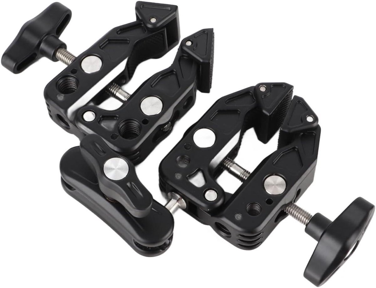 Dubbele Cameraklem - Krabtang Clip - Apparatuur Bevestigen - Verstelbare Grip - 12-65 mm - Zwart
