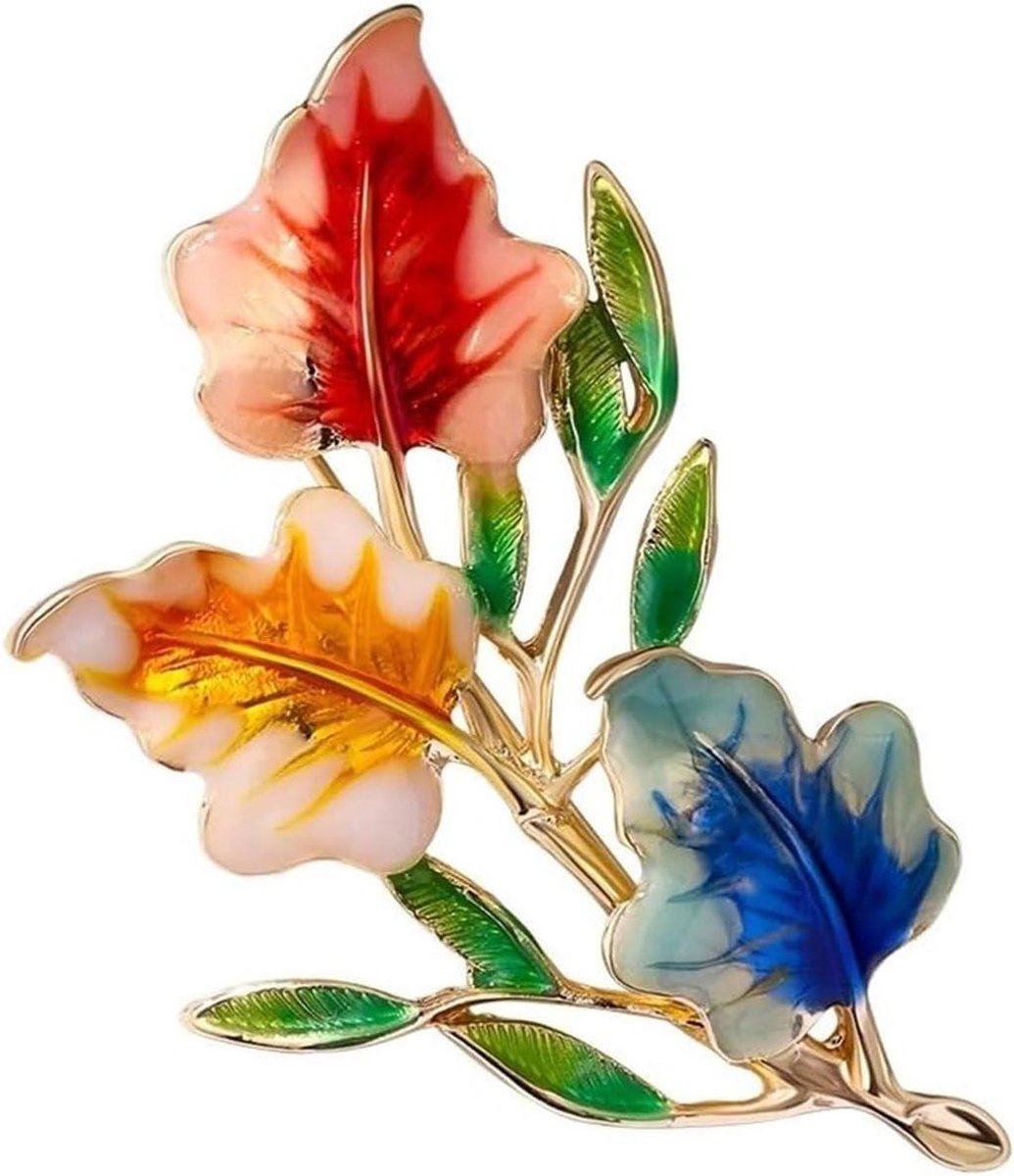 Emaille Blad Broche - Bloemen Speld - Feestelijke Accessoire - Kleurrijk Ontwerp - Niet gespecificeerd - Goudkleurig