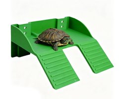 Schildpad Terras - Rustplek Aquarium - Zonnebaden Reptielen - Antislip Klimgebied - 17x16x8 cm - Groen