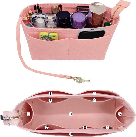 Handtas Organizer - Tas Indeler - Spullen Opbergen - Veel Vakken - XL 37cm - Roze — afbeelding 3