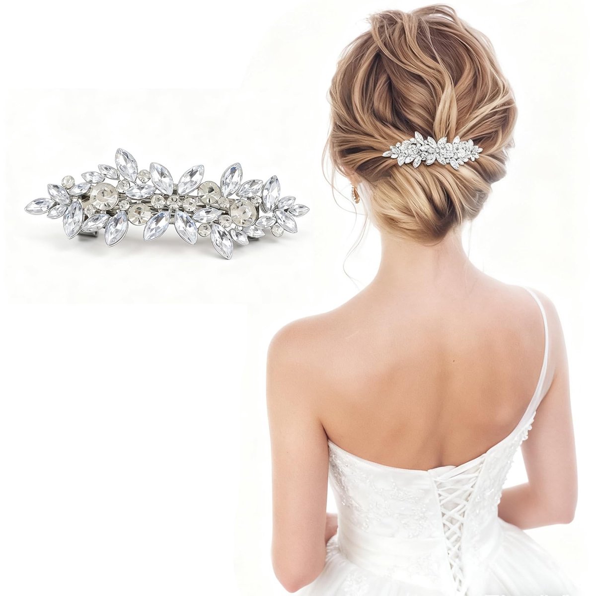 Dailygoods - Zilveren Strass Haarclip voor Bruidskapsels