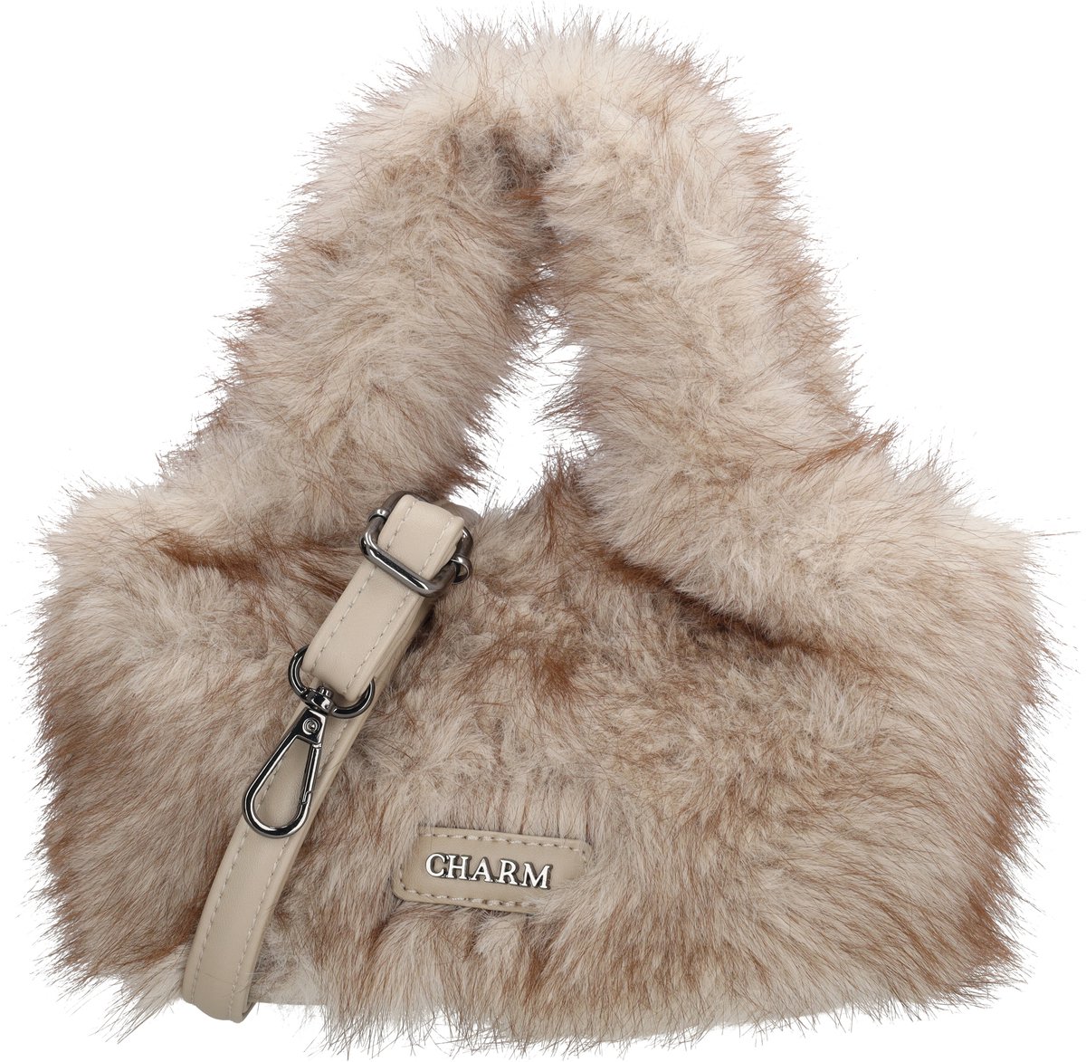 Charm London Antarctica Handtas - Fluffy Tas - Dames Tas - Schouderband - Ritssluiting - Trendy Handtas - Schoudertas - Crossbodytas - Donkerbeige
