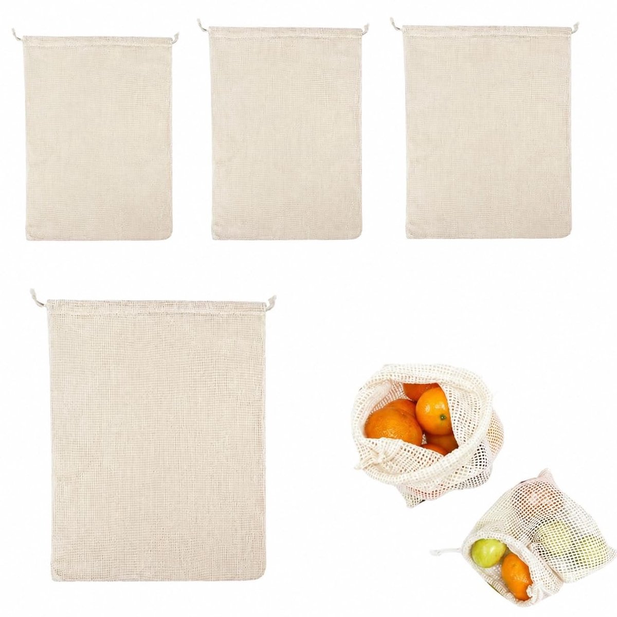 Dailygoods - Herbruikbare Katoenen Kruidenzakken voor Koken Set van 4