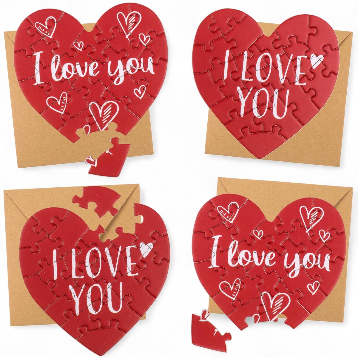 Dailygoods - Innovra - Dailygoods - Set van 4 Puzzelkaarten met Enveloppen voor Verjaardag en Kerst