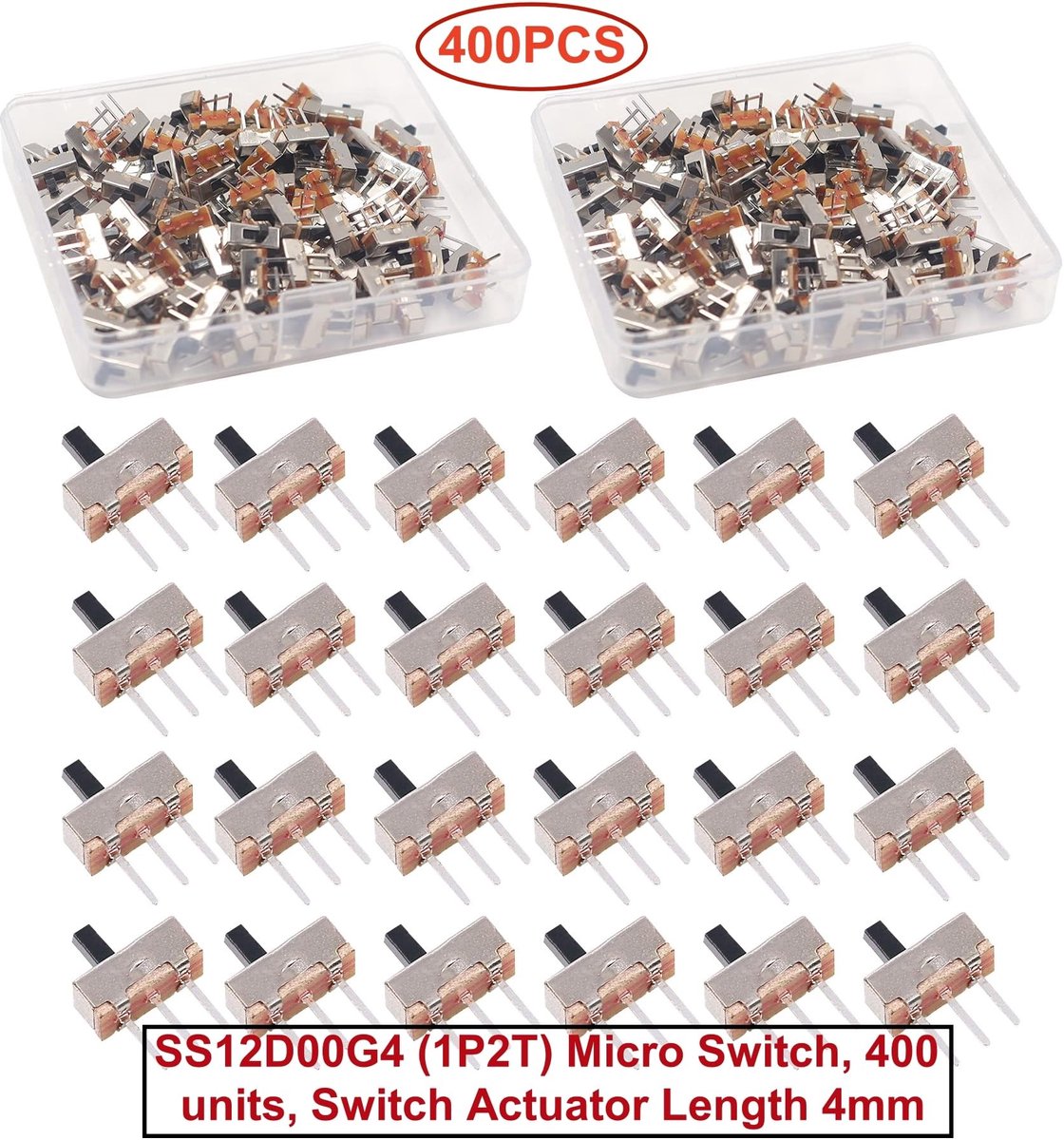 Dailygoods - 400 Stuks 2-positie SPDT Mini Verticale Schuifschakelaar