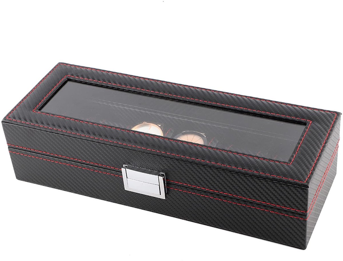 Dailygoods - 6-Slots Koolstofvezel Horlogedoos voor Sieradenopslag