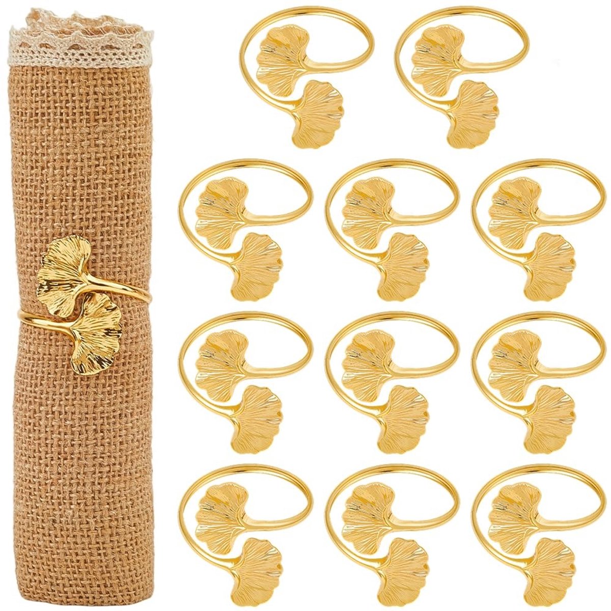 Dailygoods - Set van 12 Ginkgo Blad Servet Ringen voor Elegante Tafeldecoratie