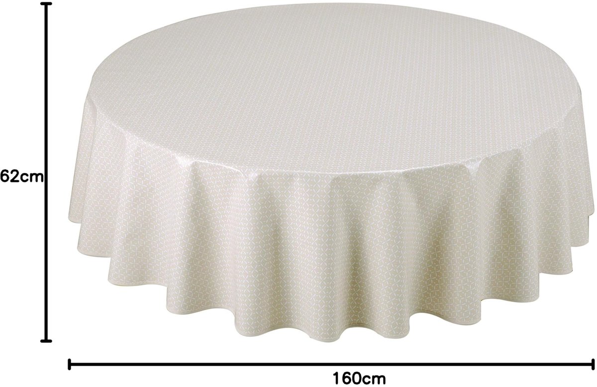 Dailygoods - Rond Tafelzeil van PVC, Afwasbaar, 160 cm, Beige