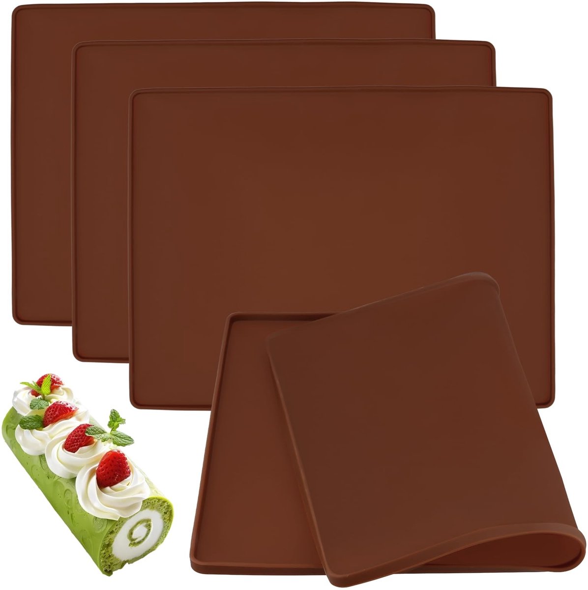Dailygoods - Set van 4 Siliconen Bakmatten - Bruin 30x40 cm met Rand