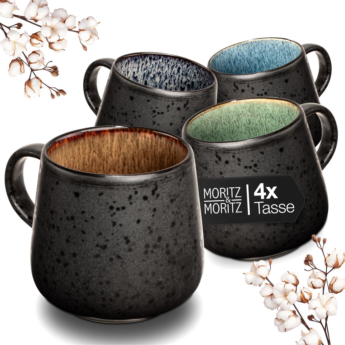 Dailygoods - Set van 4 Kleurige Mokken van Aardewerk, Vaatwasser- en Magnetronbestendig