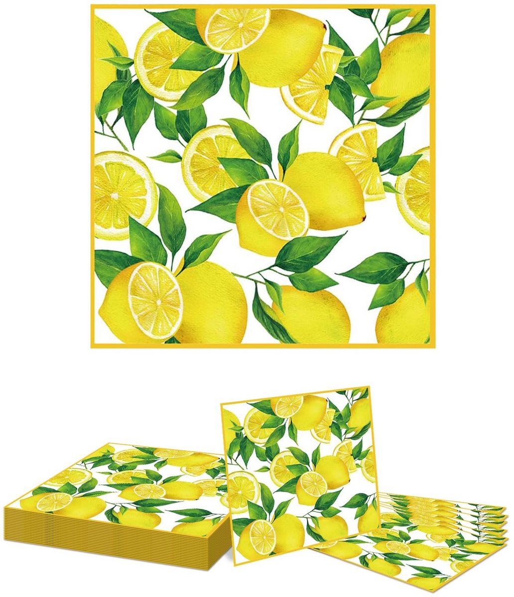 Dailygoods - 20 Stuks Servetten met Citroenmotief voor Feestdecoratie
