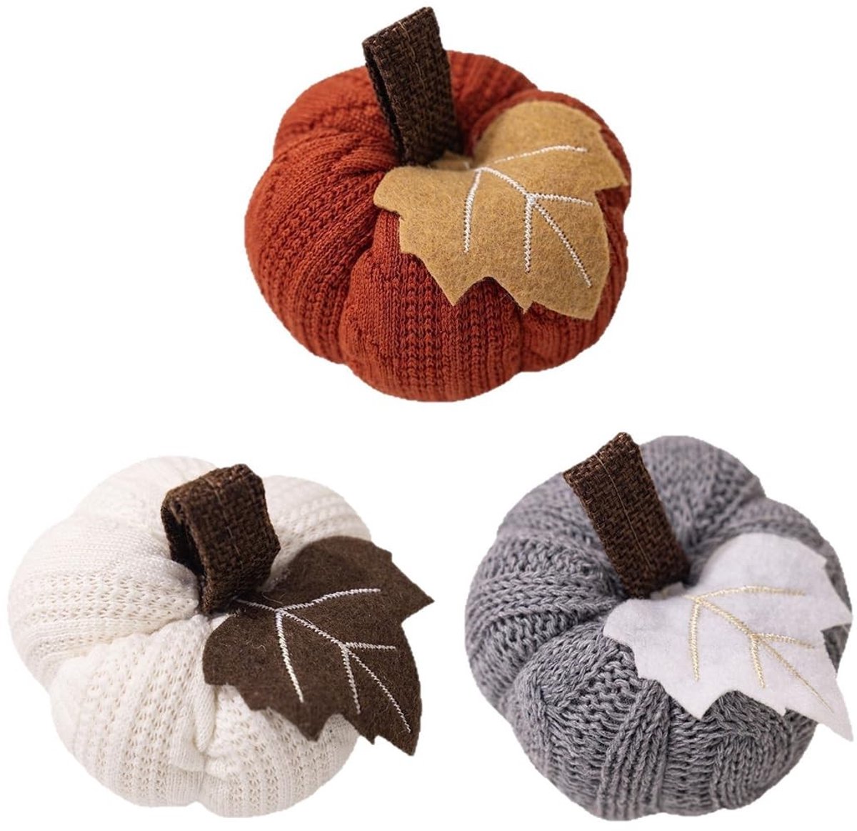 Dailygoods - Set van 3 Gebreide Pompoenornamenten voor Thanksgiving