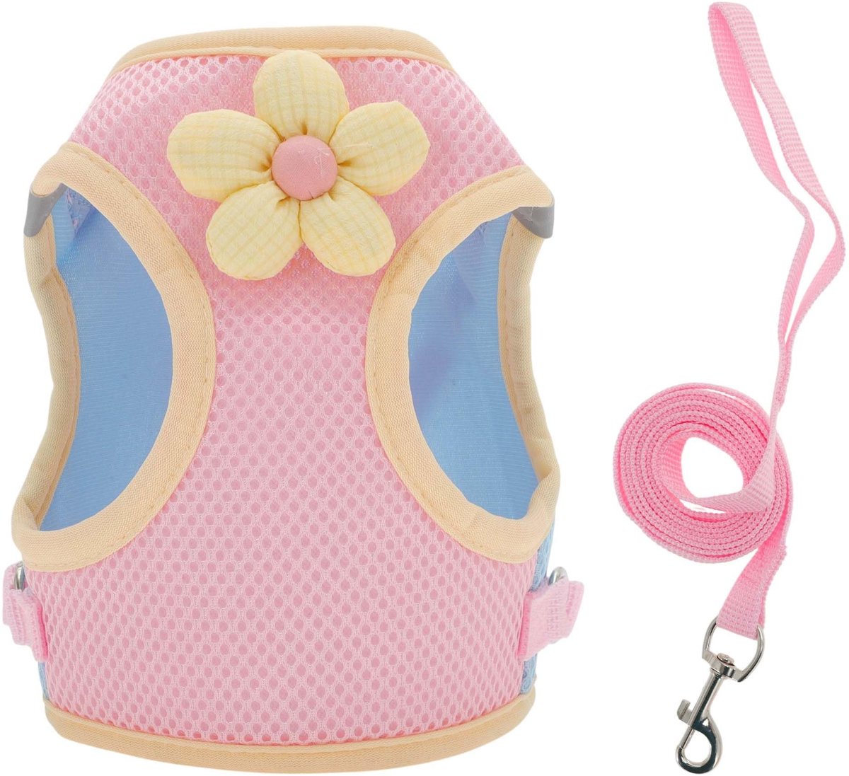 Dailygoods - Innovra - Harnas en Riem Set voor Puppy met Reflecterende Strepen, XS, Roze