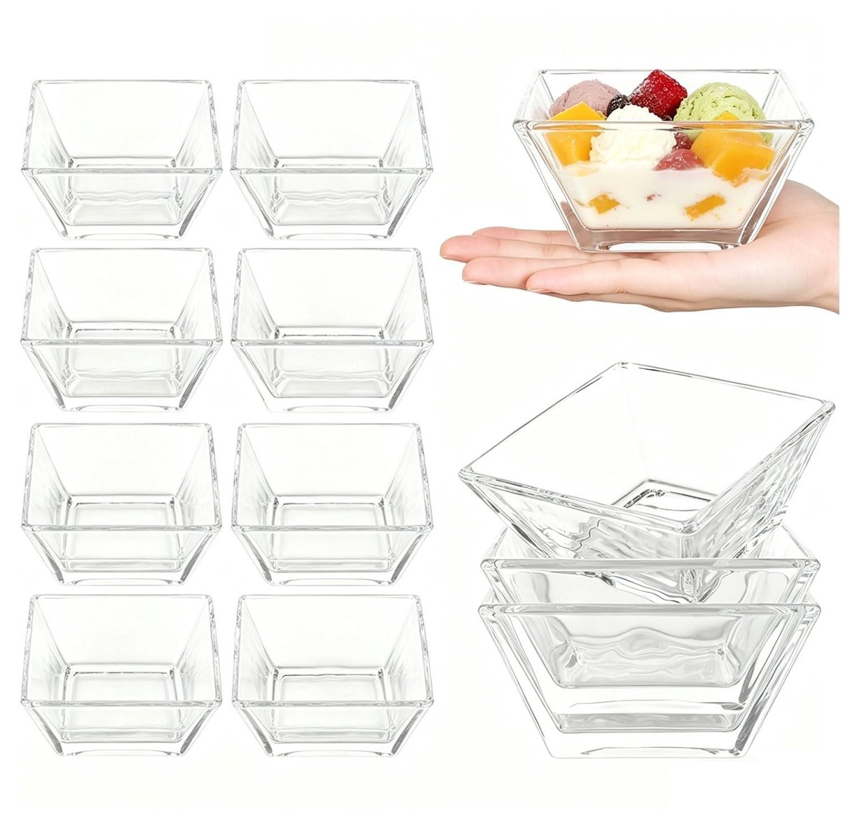 Dailygoods - Set van 12 Stapelbare Glazen Dessertkommen