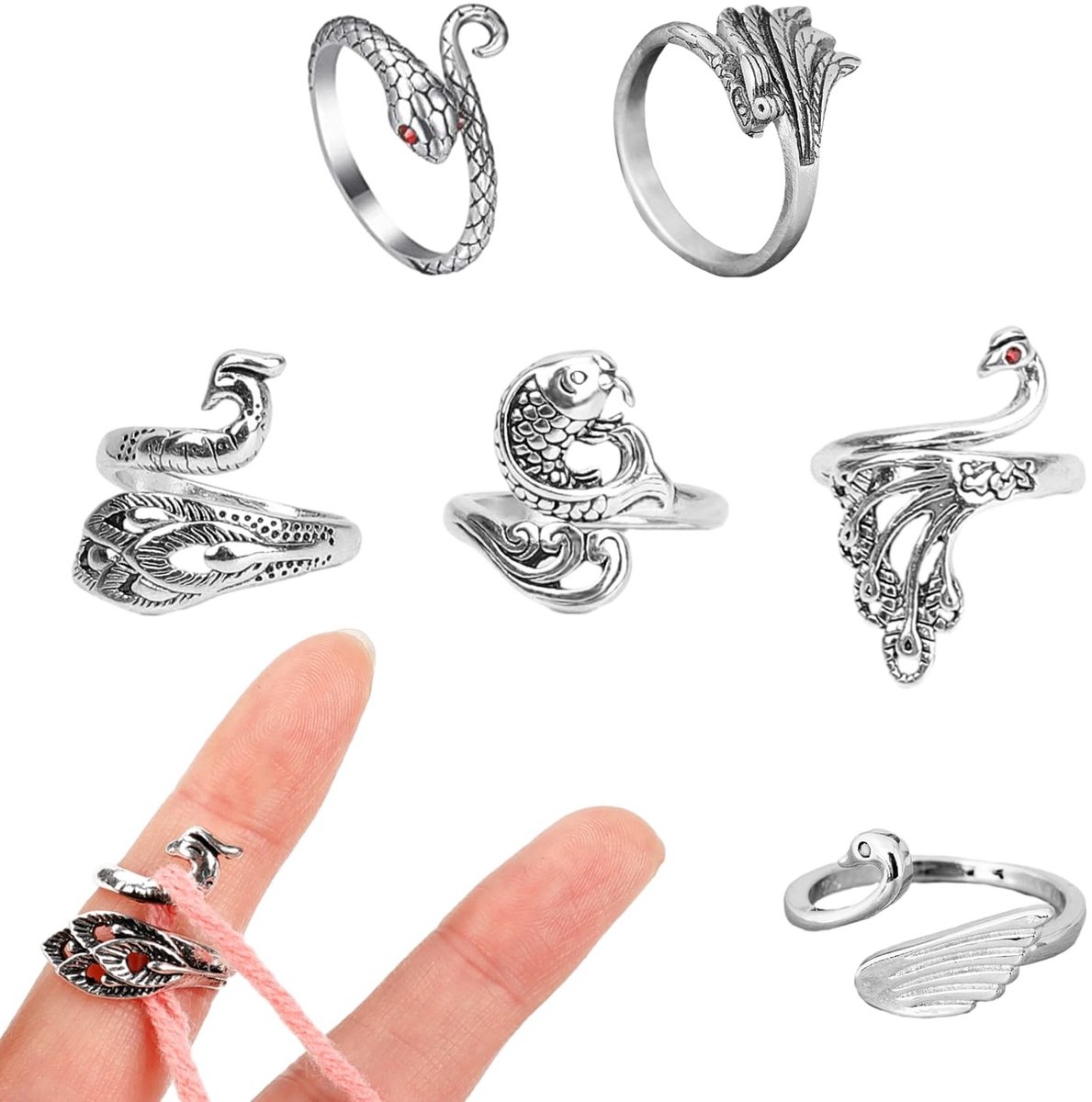 Dailygoods - 6-Delige Verstelbare Haakringen voor Breiaccessoires