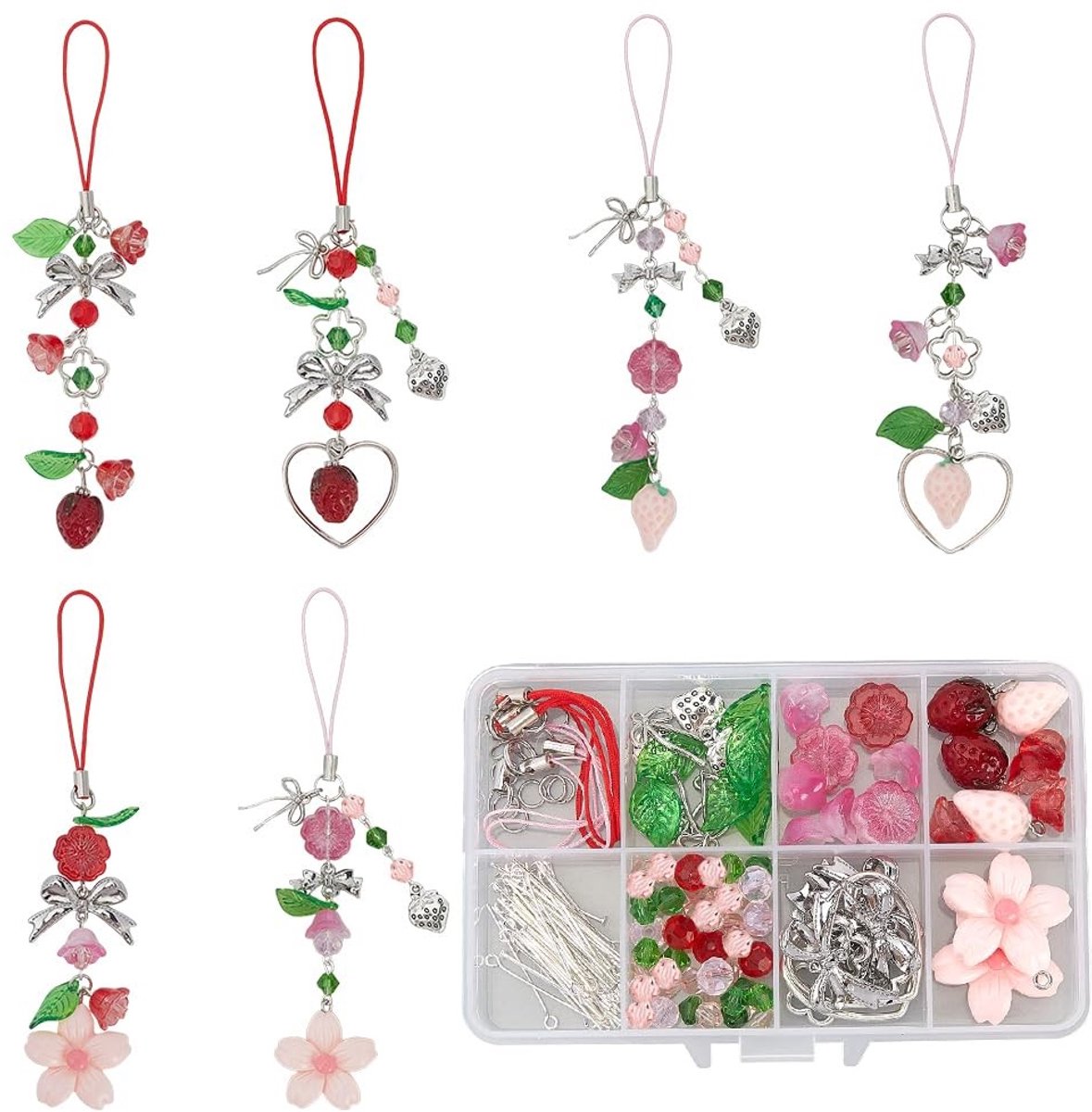Dailygoods - DIY Telefoon Charms Set met 163 Stuks in Roze en Rood