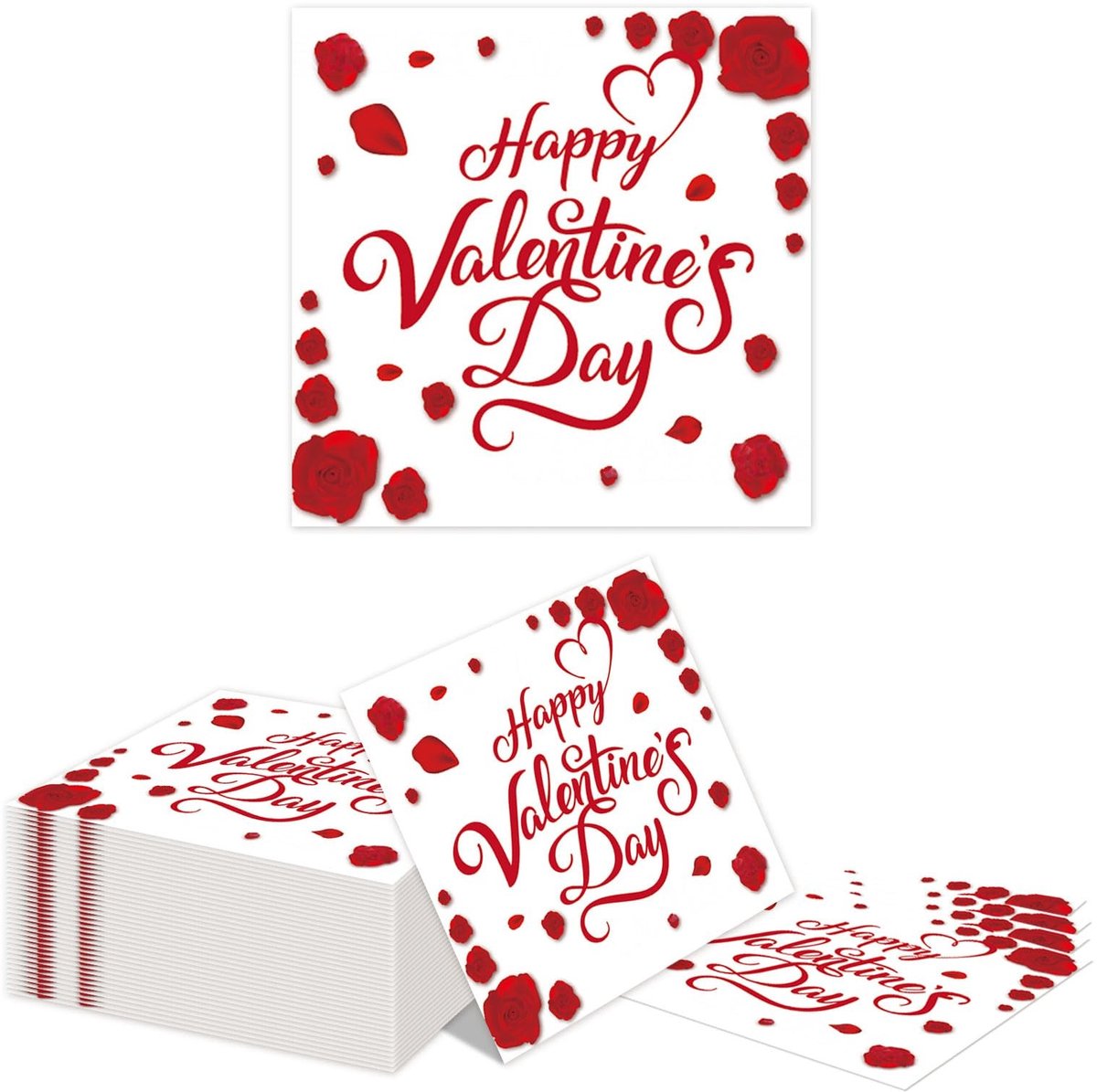 Dailygoods - 40 Stuks Romantische Rood Design Servetten voor Valentijnsdag