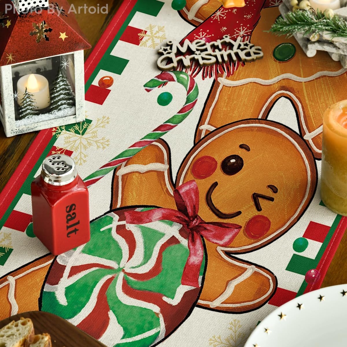 Dailygoods - Tafelloper met Peperkoekmannetje, Kerstdecoratie 40 x 100 cm