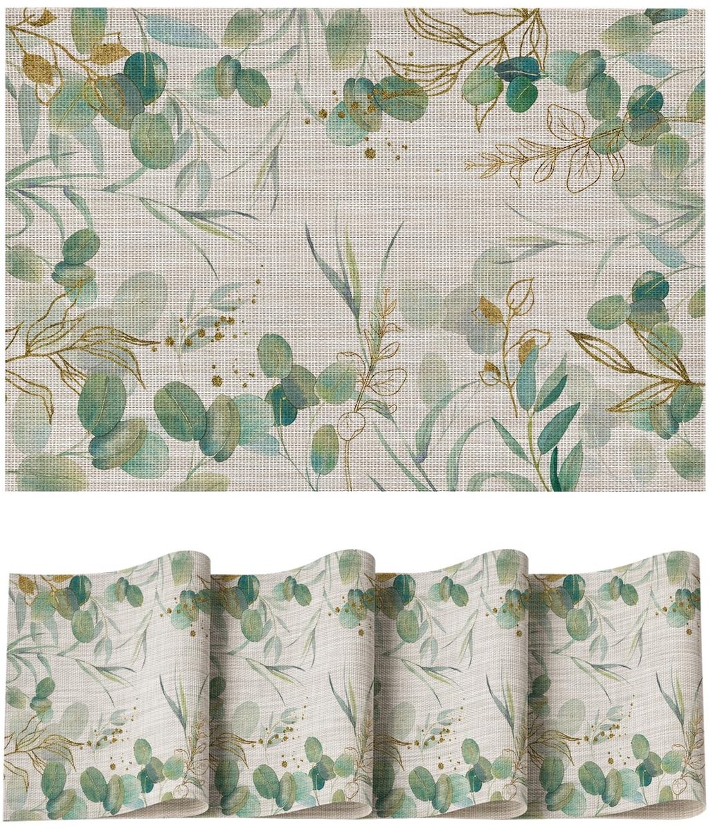 Dailygoods - Set van 4 Antislip Placemat voor de Keuken in Eucalyptus Design