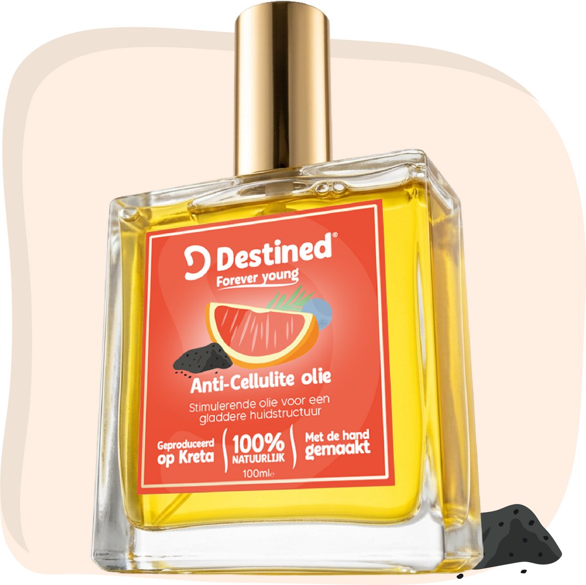 Destined® Anti Cellulite olie - 100ml - Verstevigt het bindweefsel en maakt de huid glad - massage olie - Detox-effect - Stimuleert Lymfedrainage - 100% Natuurlijk & Handgemaakt in Griekenland - Met Jeneverbes en Zwarte Peper - Huidolie/Body oil