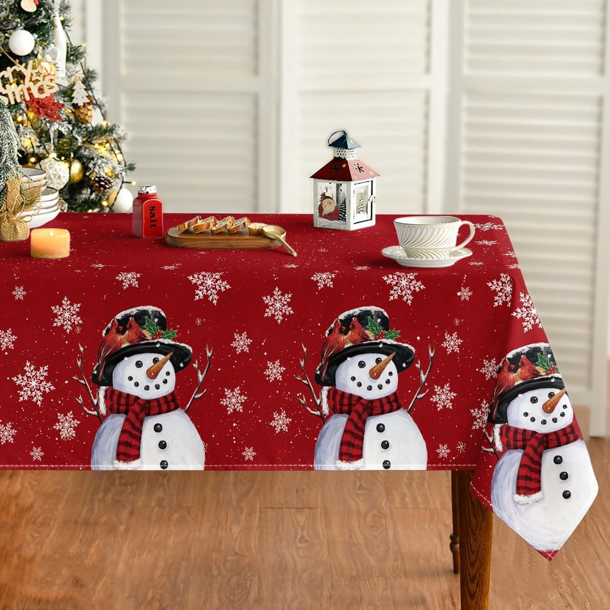Dailygoods - Kerst Tafelkleed met Vogels en Sneeuwvlokken, 140 x 160 cm