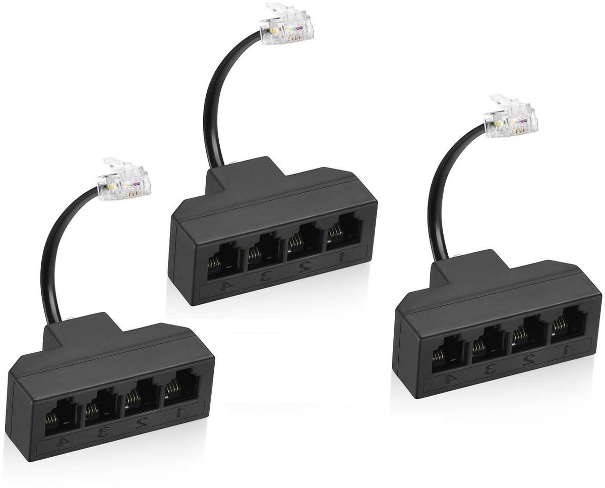 Telefoonsplitter - Lijnverdeler - Meerdere Apparaten - Brede Compatibiliteit - 3 Pack - Zwart