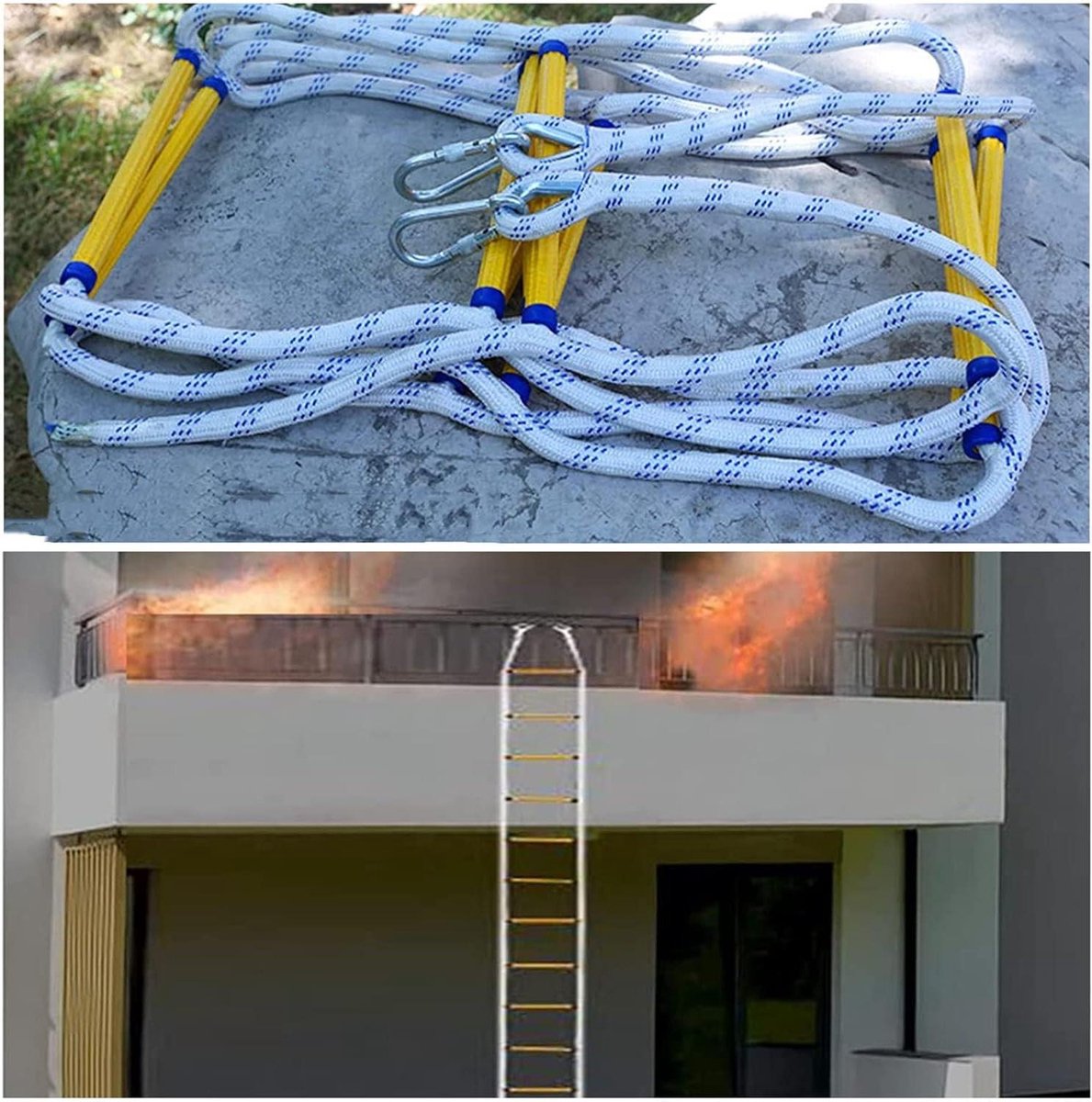 Touwladder Noodgeval - Veilige Ontsnapping - Snelle Evacuatie - Vlamvertragend Materiaal - 10 Meter - Zwart
