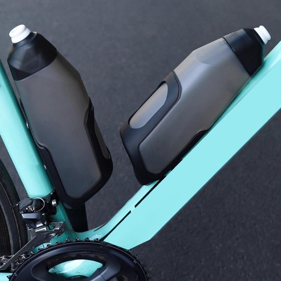 Fietsfles Met Houder - Drinkfles Bidon - Hydratatie Onderweg - Aerodynamisch Ontwerp - 600 ml - Zwart — afbeelding 2
