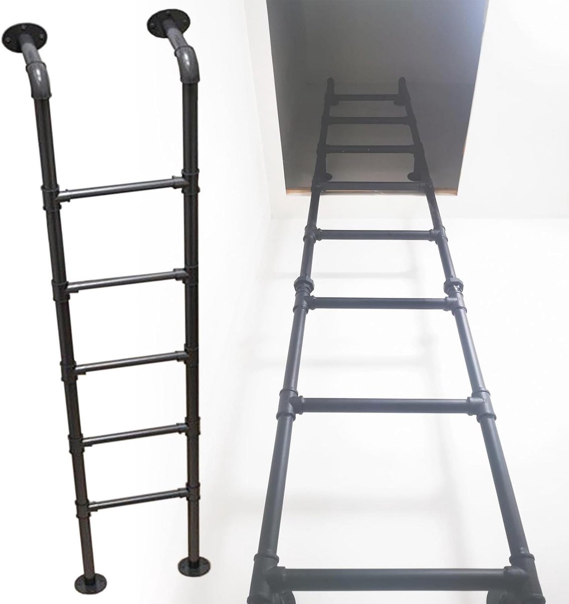 Vluchtladder Metaal - Hangende ladder - Veilige toegang - Ruimtebesparend ontwerp - Aanpasbare hoogte - Zwart