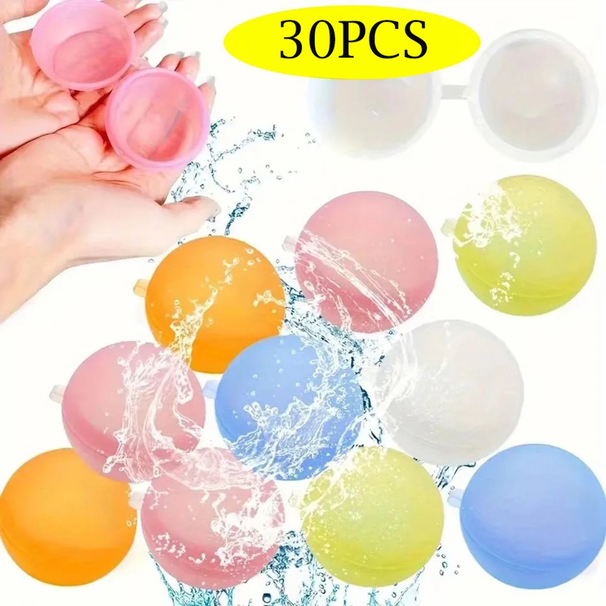 30 stuks Herbruikbare waterballonnen voor kinderen van 3-8 jaar,Navulbare siliconen waterballonnen, snel te vullen, buitenspeelgoed, feestwaterbommen, zwembadspeelgoed, waterspeelgoed, strandwatergevecht, feestspelletjes, willekeurige kleur