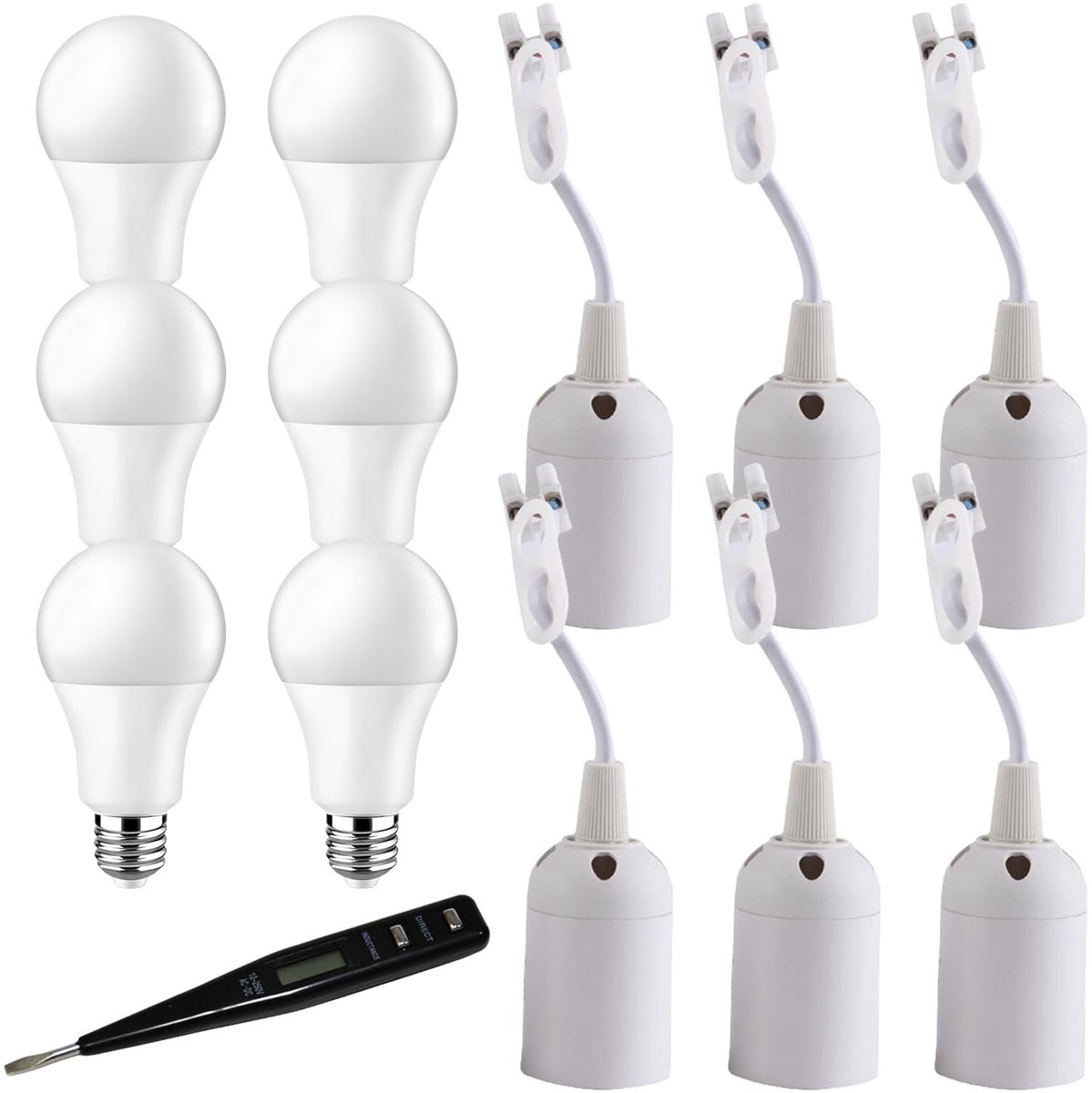 Dailygoods - 13-delige Fittingset met E27 Lampfittingen en LED Gloeilampen