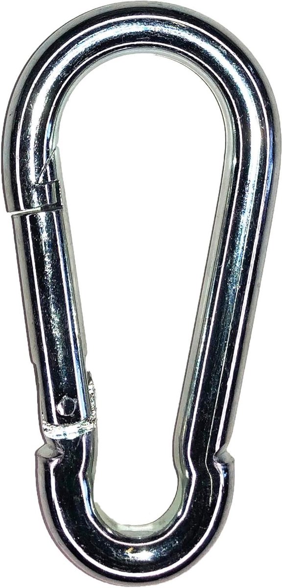 Brandweerkarabijnhaak staal - Klimhaak met borging - Kamperen en outdoor - Verzinkt staal constructie - 10 x 100 mm - Zilver