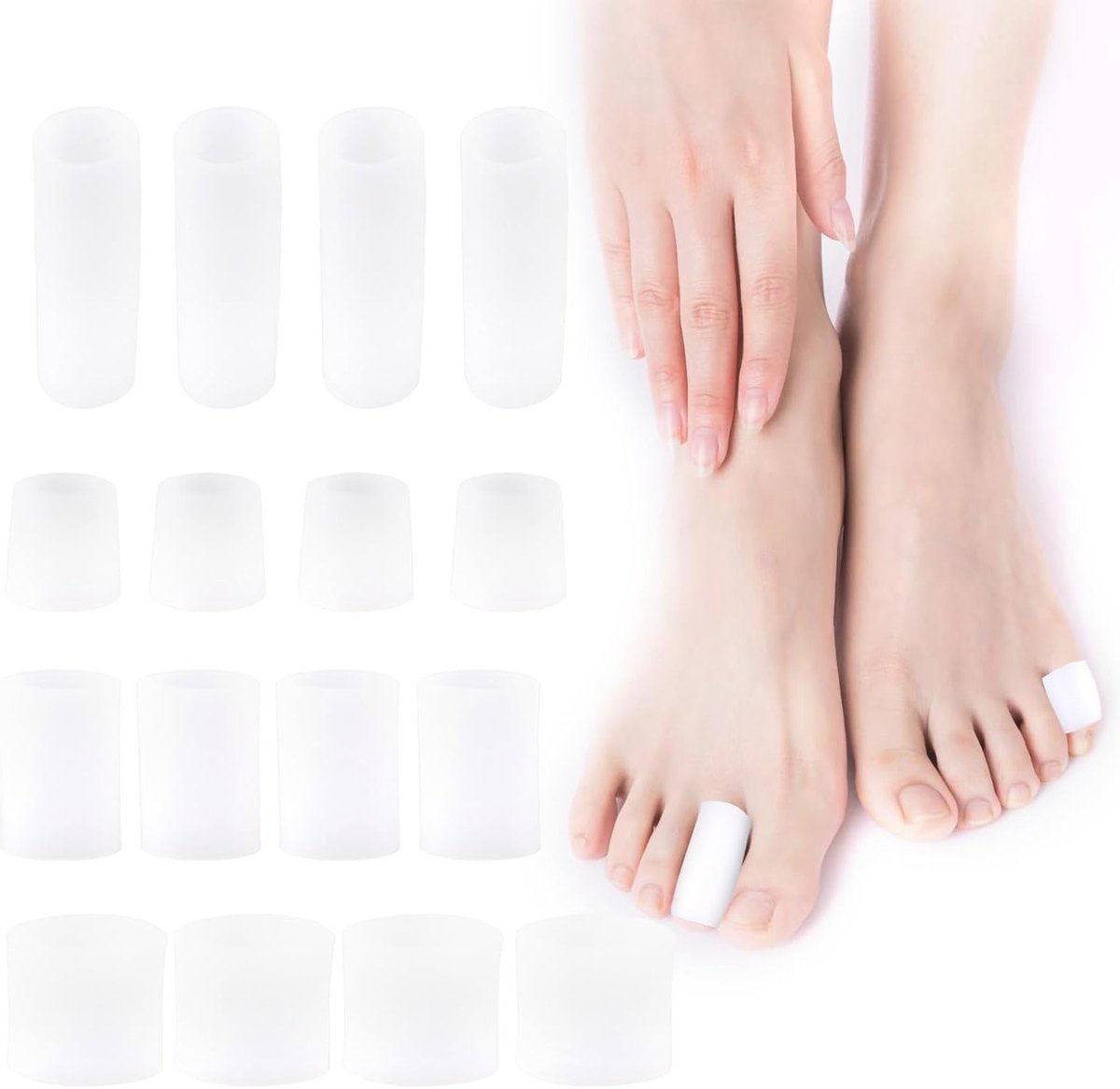 16-delige Silicone Anti-Friction Teenbeschermers, 4 Maten Zachte Teen Tubes voor Blaren, Eelt en Likdoorns Bescherming Accessories