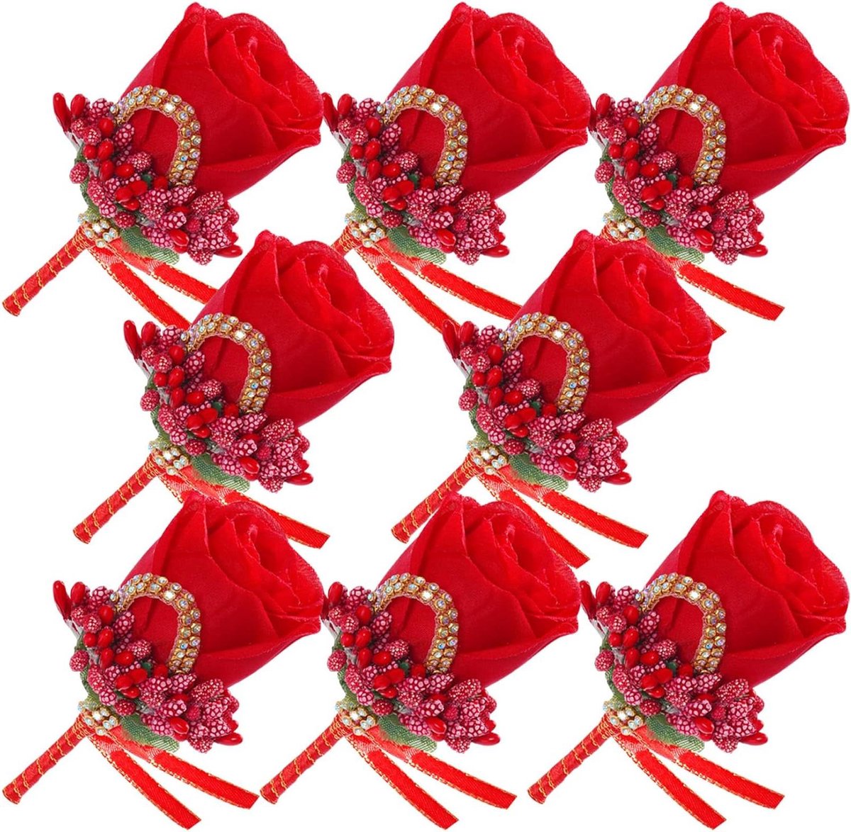Bruiloft Boutonnieres - Bruidegom Bloemen Knoopsgaten - Bruiloft Decoratie - Zijde Roos Ontwerp - 8 stuks - Rood