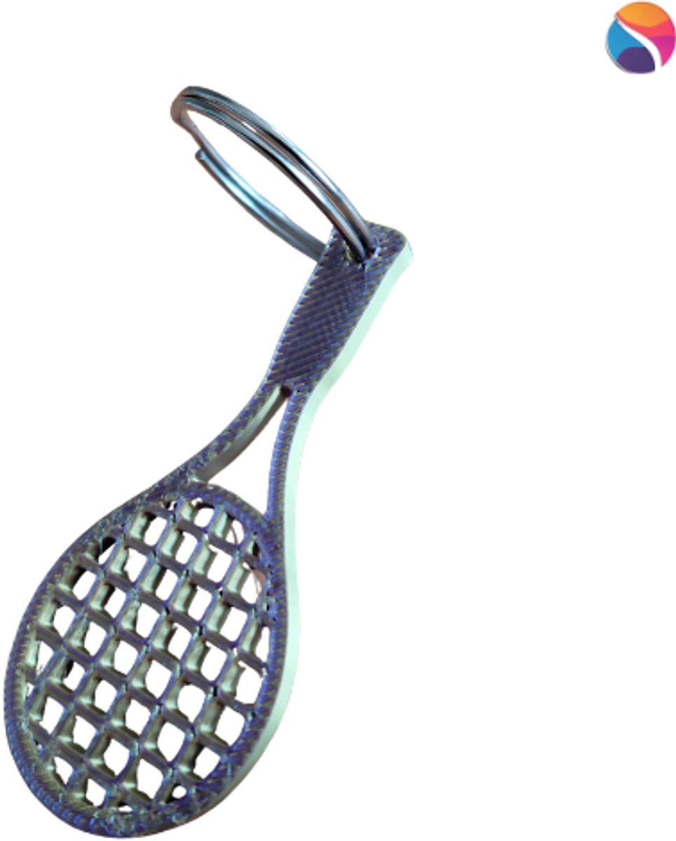 Set van 5 stuks - 3D print Tennisracket Sleutelhanger inclusief ring – Tennis - Voor de Echte Tennisliefhebber! - 6cm x 2,5cm