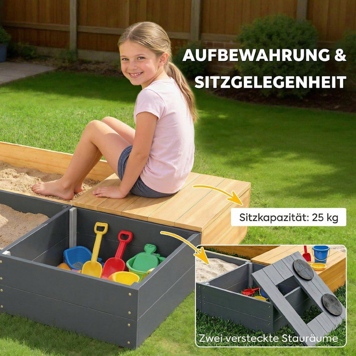 AIYAPLAY Kinderspeelstation-Grenenhout, kunststof-150L x 90B x 19,5H cm-Geel — afbeelding 6