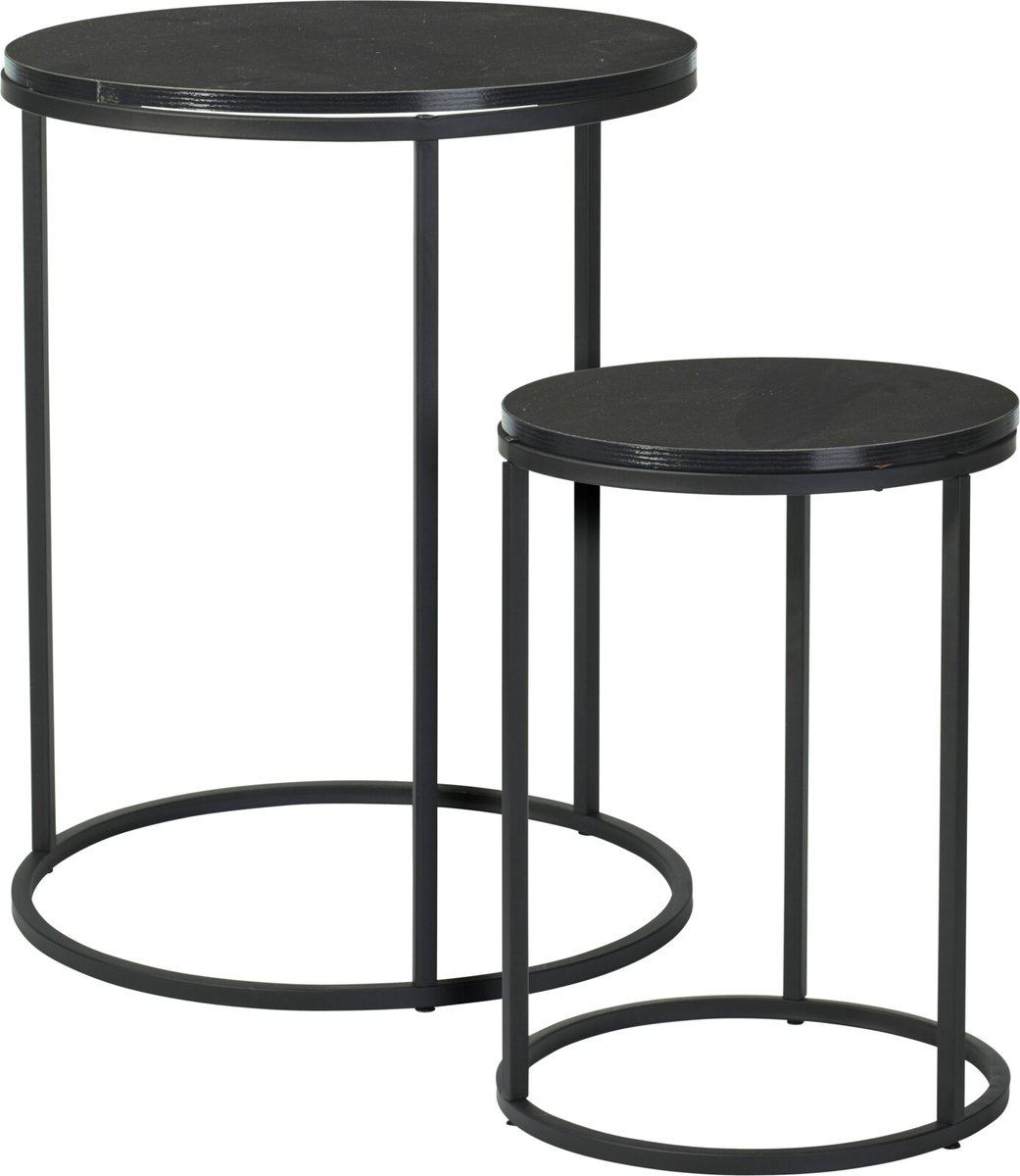 In & Out Deco Bijzettafel- Salontafel - Set - Blad MDF Marmer - Grote Tafel hoog50cm - Kleine Tafel hoog 40 cm zwart - mdf marmer