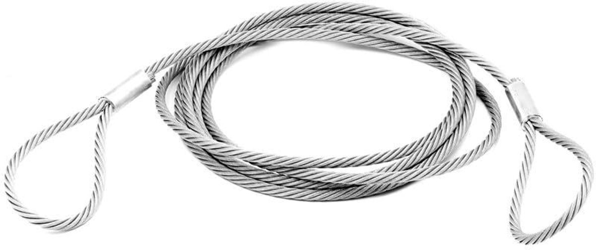 Staalkabel met ogen - Draadkabel lussen - Lasten zekeren optillen - Industrieel staal DIN-EN 12385-4 - 10mm 20m - Zilver