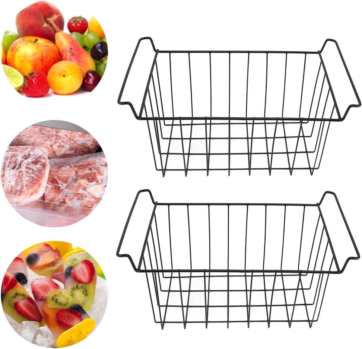 Vriezer Opbergmand - Koelkast Organizer - Keuken Ordenen - PE Gecoat Staaldraad - 485 cm - Zwart