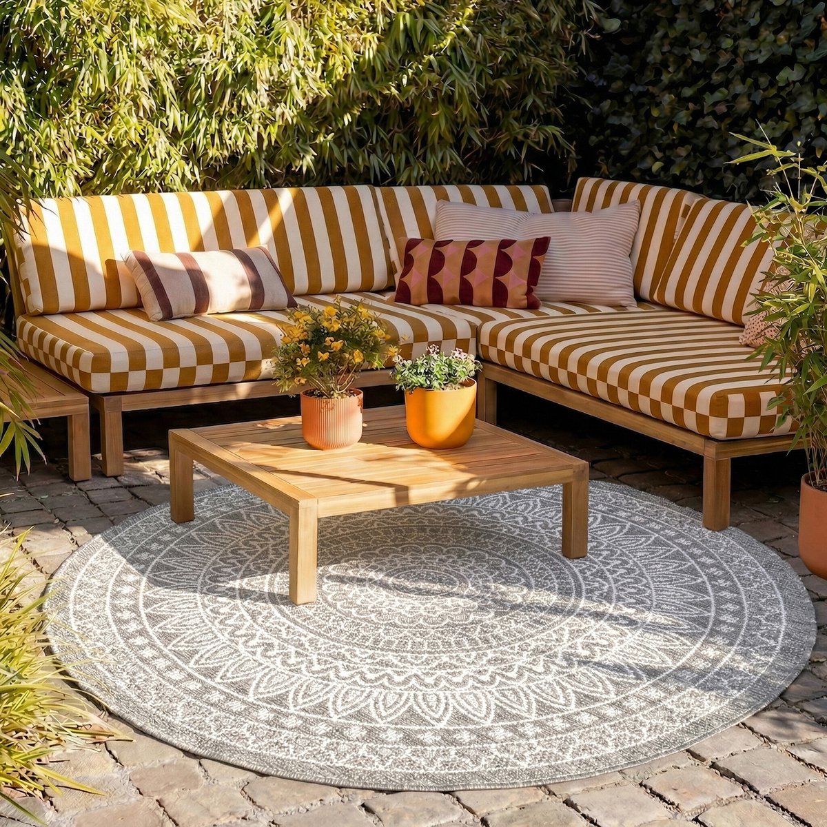 FRAAI Rond buitenkleed - Summer Azteca Lichtgrijs - Ø 160cm