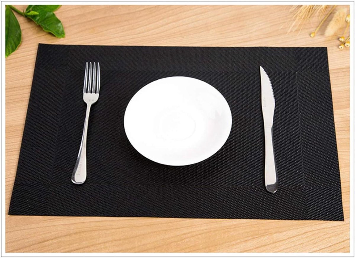 Placemats - Tafelmatten - Eettafel Decoratie - Warmte Isolerend - 30x45 cm - Zwart
