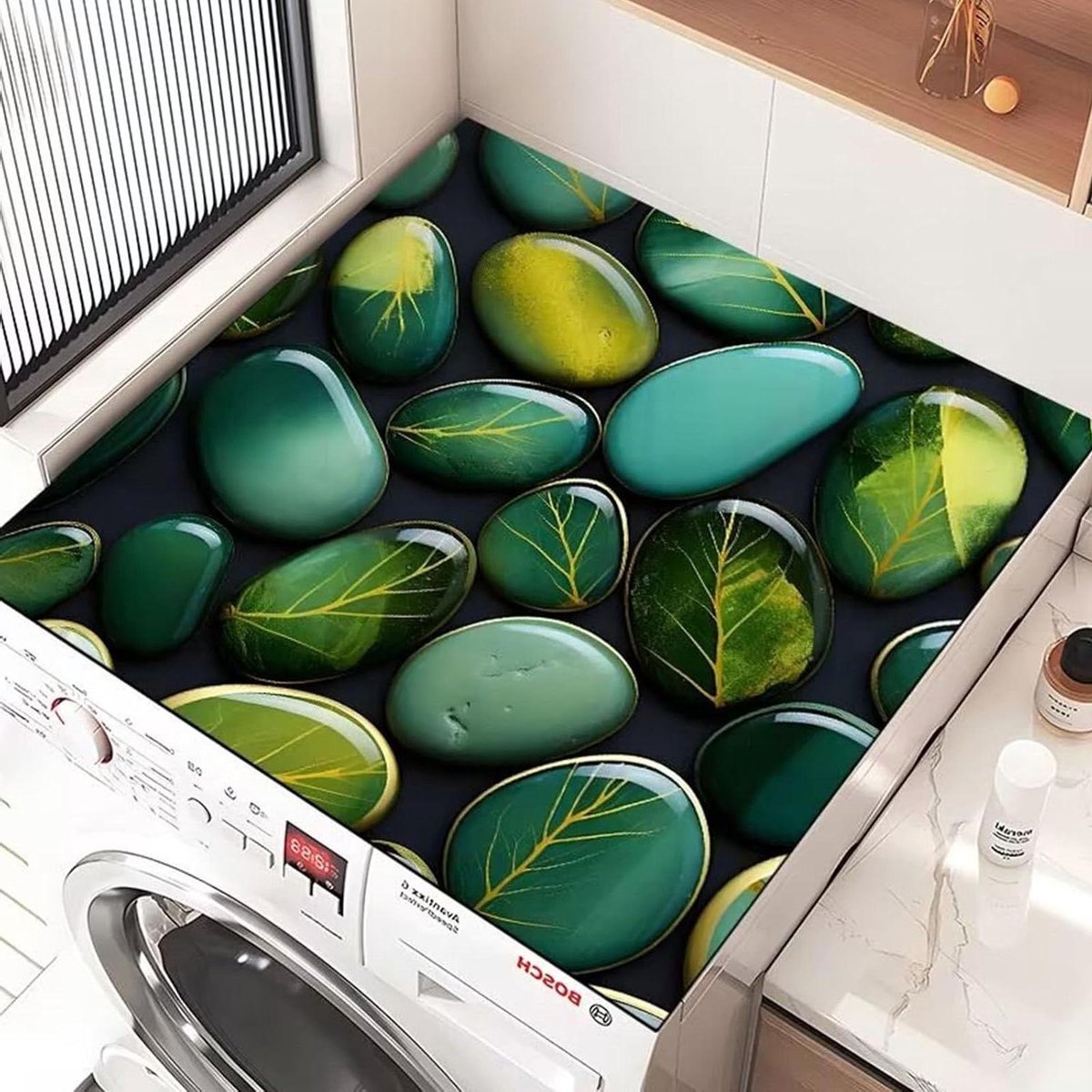 Wasmachine Droger Topmat - Drogerhoes Beschermhoes - Apparaten Beschermen - Snel Absorberend Sneldrogend - 40 x 50 cm - Groene Bladeren