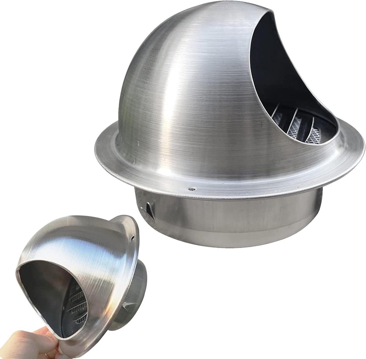 Ontluchter Ronde Kap - Ventilatierooster Muur - Luchtstroom Reguleren - Ingebouwd Regen Scherm - 6" 8" 10" - Zilver
