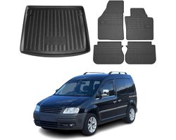 Automatten Kofferbakmat Set - Vloermatten Rubber TPE - Interieur Beschermen - Voertuigspecifieke Pasvorm - Zwart - VW Caddy Life 2008-2011