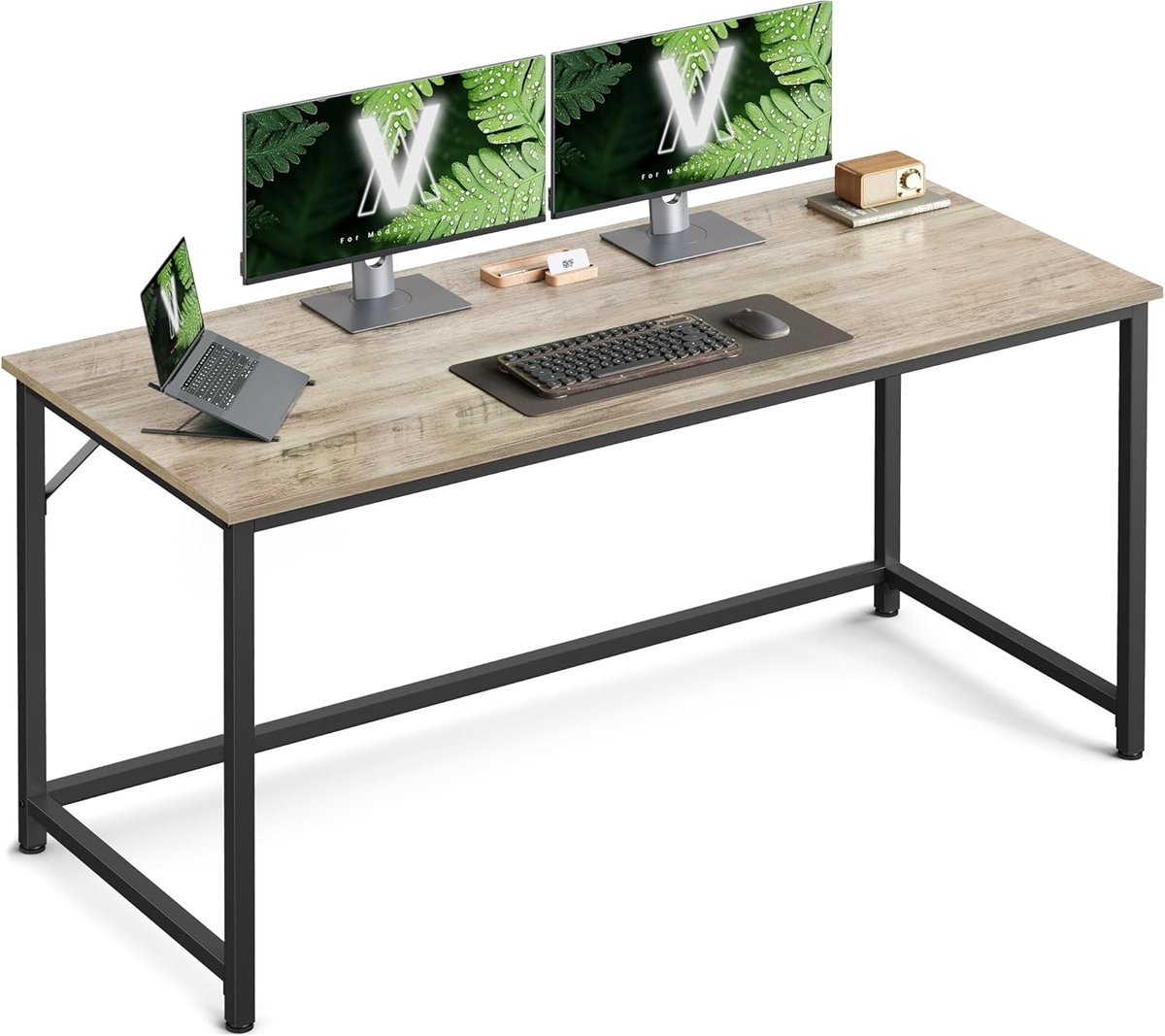 Vasagle Computerbureau, tafel, 135 x 60 x 76 cm, voor kantoor, slaapkamer, woonkamer, computerbureau, heidegrijs en inktzwart LWD043B02 Greige + Zwart