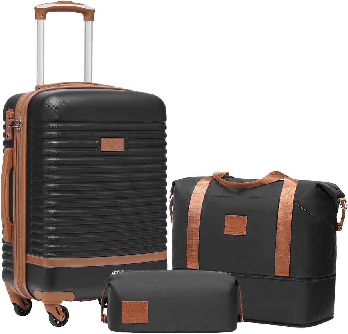 Reiskoffer set - Kofferset trolley - Reizen organiseren - TSA cijferslot - 3-delig - Zwart/Bruin gestreept