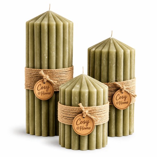 Cosy@home Ribble Ensemble de bougies 3 pièces Vert olive