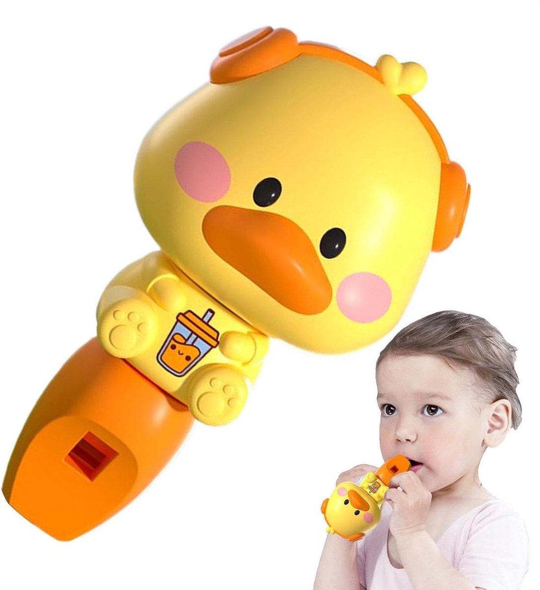Kinderfluitje Dieren - Babyfluitje Muziek - Longtraining Speelgoed - Cartoon Vormen - 11 x 6 x 5 cm - Eend